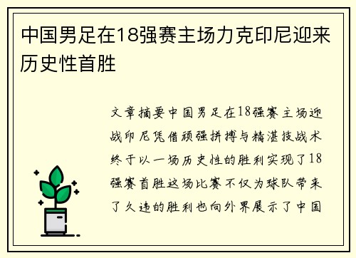 中国男足在18强赛主场力克印尼迎来历史性首胜 中国男足在18强赛主场力克印尼迎来历史性首胜